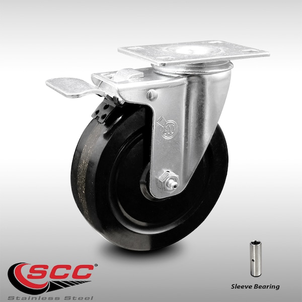 Service Caster 5 Inch SS Phenolic Top Plate Caster with Total Lock Brake SCC-SSTTL20S514-PHS - main